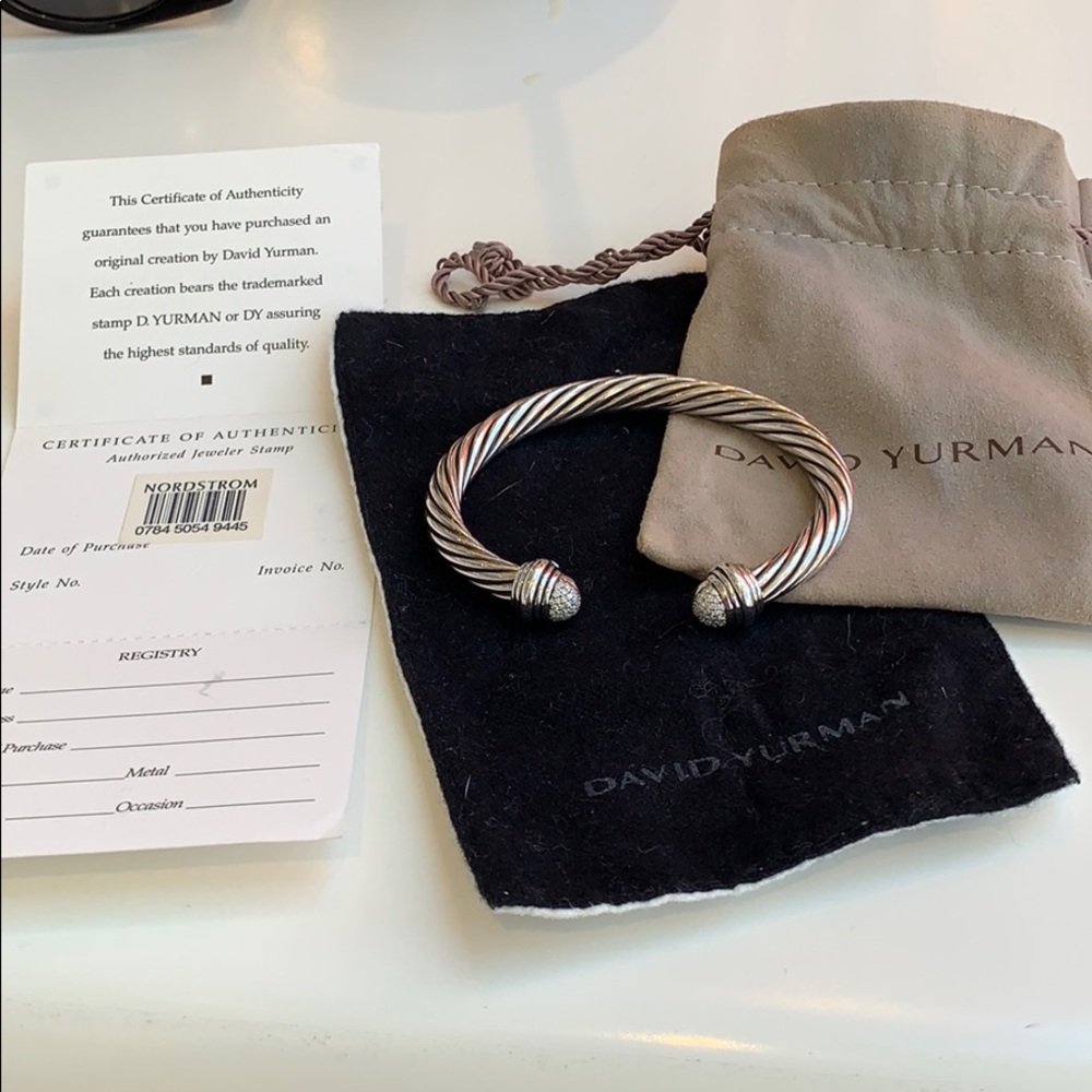 David Yurman Silver Cable Bracelet with Diamonds - Picture 6 of 7